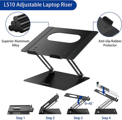 LS10 Aluminum Laptop Stand, Ergonomic Adjustable Notebook Riser Holder Computer Stand Compatible with Air, Pro, Dell, HP, Lenovo More 10-14" Laptops, Black