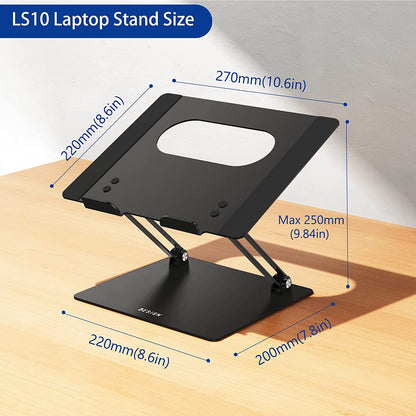 LS10 Aluminum Laptop Stand, Ergonomic Adjustable Notebook Riser Holder Computer Stand Compatible with Air, Pro, Dell, HP, Lenovo More 10-14" Laptops, Black